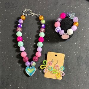 Vibrant Multicolor Jewelry Set chunky with Heart Pendant ,Viral!!!!